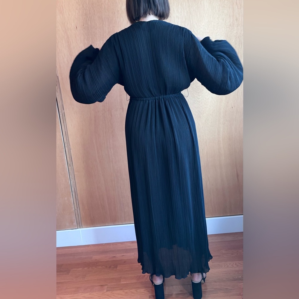 Rare 1978 Halston IV Pleated Black Wrap Dress w/ Balloon Sleeve petite medium M - Picture 6 of 15